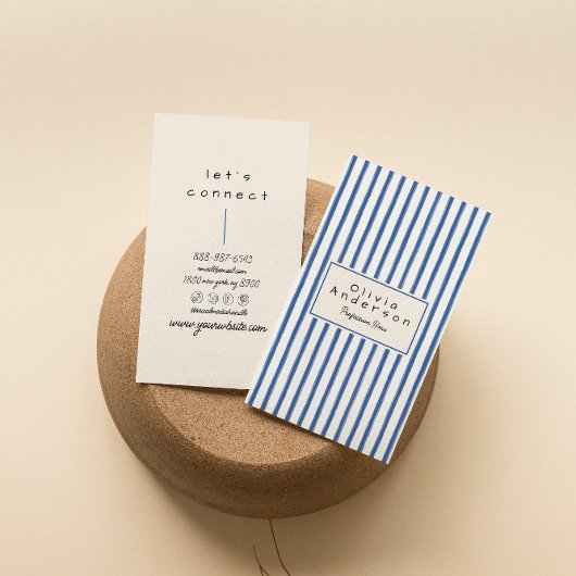 Retro Navy Blauwe Hand getrokken Stripes Boho Unie Visitekaartje