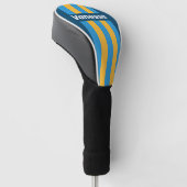 Retro Navy Blauwe Pin Strepen met Naam Golfheadcover (Schuin)