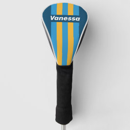 Retro Navy Blauwe Pin Strepen met Naam Golfheadcover