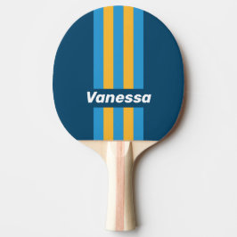 Retro Navy Blauwe Strepen met Naam Tafeltennisbatje