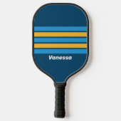 Retro Navy Blue Across Striping met naam Pickleball Paddle (Achterkant)
