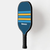Retro Navy Blue Across Striping met naam Pickleball Paddle (Links)