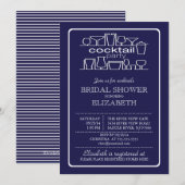 Retro Navy Blue Cocktail Party Vrijgezellenfeest Kaart (Voorkant / Achterkant)