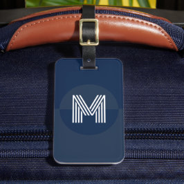 Retro Navy Blue geometrisch modern monogram Bagagelabel