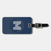 Retro Navy Blue geometrisch modern monogram Bagagelabel (Voorkant horizontaal)