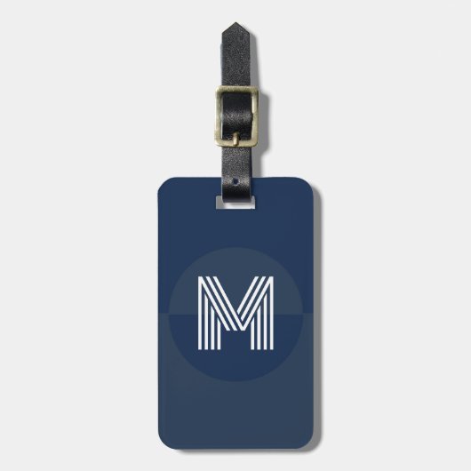 Retro Navy Blue geometrisch modern monogram Bagagelabel (Voorkant verticaal)