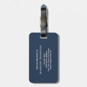 Retro Navy Blue geometrisch modern monogram Bagagelabel (Achterkant verticaal)