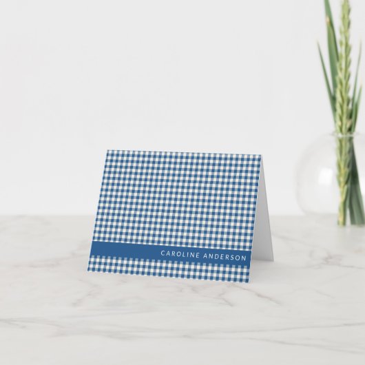 Retro Navy Blue Gingham Plaid Gepersonaliseerde na Notitiekaartje (Voorkant)