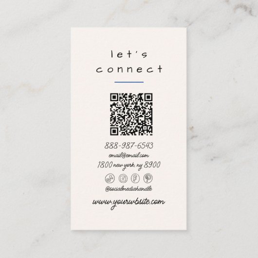 Retro Navy Blue Hand Drawn Stripes QR Code Unique Visitekaartje (Achterkant)