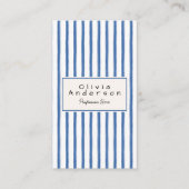 Retro Navy Blue Hand Drawn Stripes QR Code Unique  Visitekaartje (Voorkant)