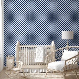 Retro Navy Blue met witte stippen Behang