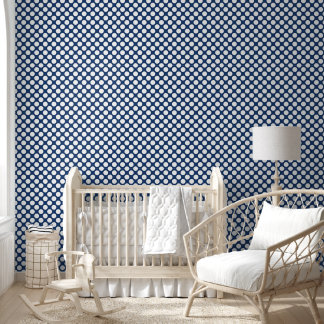 Retro Navy Blue met witte stippen Behang
