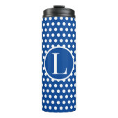  Retro Navy Blue Polka Dots initiaal letter Thermosbeker (Voorkant)