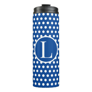 Retro Navy Blue Polka Dots initiaal letter Thermosbeker