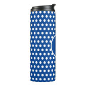  Retro Navy Blue Polka Dots initiaal letter Thermosbeker (Gedraaid links)