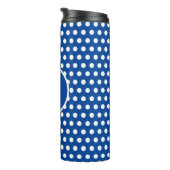  Retro Navy Blue Polka Dots initiaal letter Thermosbeker (Geroteerd rechts)