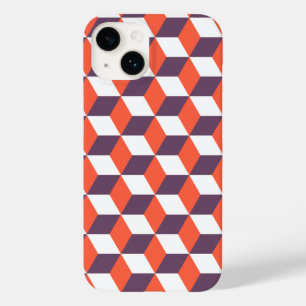 Retro Navy Blue Red Cube Modern Geometric Pattern Case-Mate iPhone 14 Hoesje