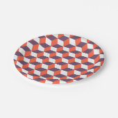 Retro Navy Blue Red Cube Modern Geometric Pattern Papieren Bordje (Gekanteld)