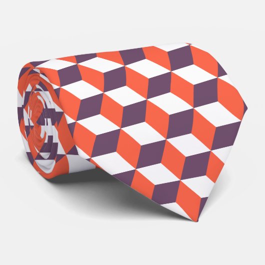 Retro Navy Blue Red Cube Modern Geometric Pattern Stropdas (Opgerold)