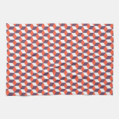 Retro Navy Blue Red Cube Modern Geometric Pattern Theedoek (Horizontaal)