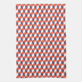 Retro Navy Blue Red Cube Modern Geometric Pattern Theedoek (Verticaal)