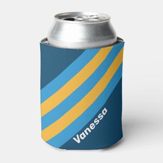 Retro Navy Blue Stripes with Name Blikjeskoeler (Blikje Voorkant)