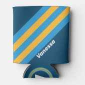 Retro Navy Blue Stripes with Name Blikjeskoeler (Voorkant)