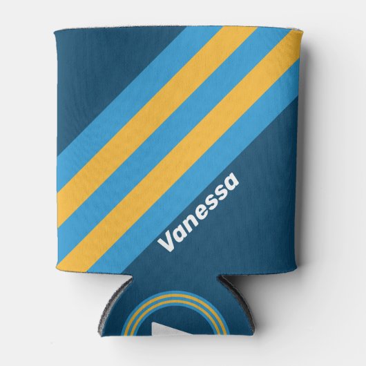 Retro Navy Blue Stripes with Name Blikjeskoeler (Voorkant)