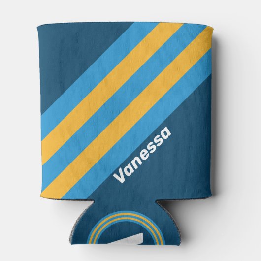 Retro Navy Blue Stripes with Name Blikjeskoeler (Achterkant)