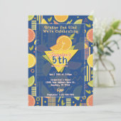 Retro Navy Blue Summer Citrus Fruit Birthday Kaart (Staand voorkant)