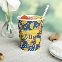 Retro Navy Blue Summer Citrus Fruit Birthday Papieren Bekers