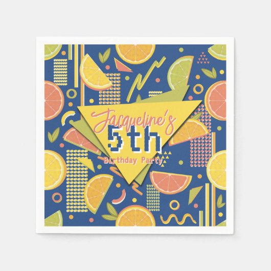 Retro Navy Blue Summer Citrus Fruit Birthday Servet (Voorkant)