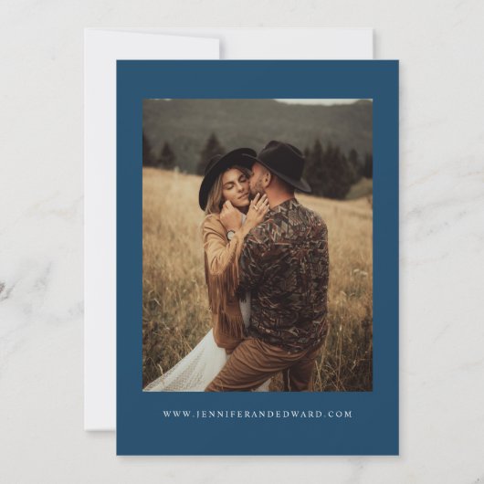 Retro Navy Blue Wedding Save The Date (Achterkant)