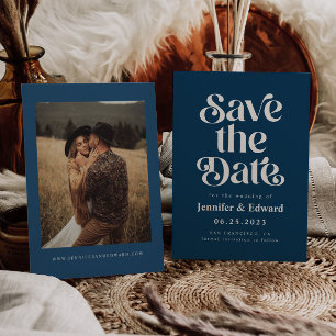 Retro Navy Blue Wedding Save The Date