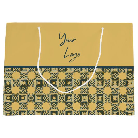 Retro Navy Bruin Patroon Custom Business Logo Groot Cadeauzakje (Voorkant)