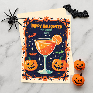 Retro Navy Cocktail Fijne Halloween Groet Feestdagenkaart