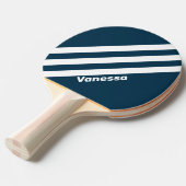 Retro Navy Drie strepen met naam Tafeltennisbatje (Voorkant Gekanteld)