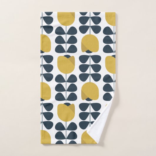 Retro Navy en Geel Floral Pattern Bad Handdoek (Handdoek)