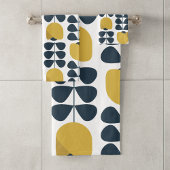 Retro Navy en Geel Floral Pattern Bad Handdoek
