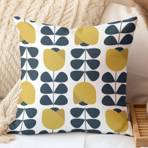 Retro Navy en Geel Floral Pattern Kussen