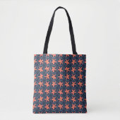 Retro Navy en Koraal Bloem Tegeltjes Tas (Voorkant)
