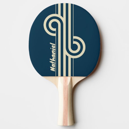 Retro Navy Fade Dual Stripe Loop met naam Tafeltennisbatje (Achterkant)