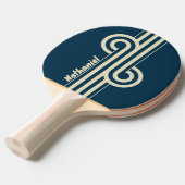Retro Navy Fade Dual Stripe Loop met naam Tafeltennisbatje (Voorkant Gekanteld)