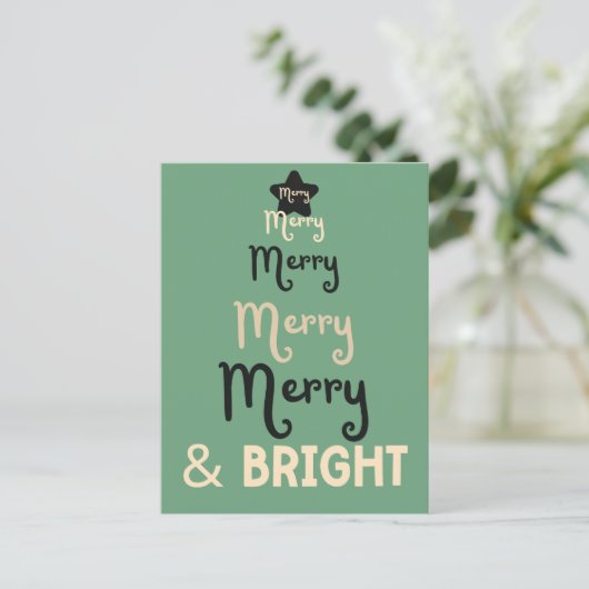 Retro Navy Groene Kerstboom Vrolijk en helder Feestdagenkaart (Staand voorkant)