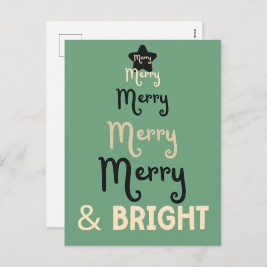 Retro Navy Groene Kerstboom Vrolijk en helder Feestdagenkaart (Voorkant / Achterkant)