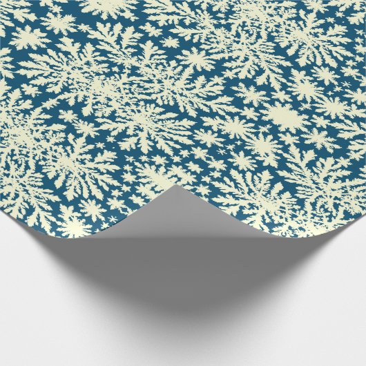 Retro Navy inpakpapier met witte Sneeuwvlokken (Hoek)