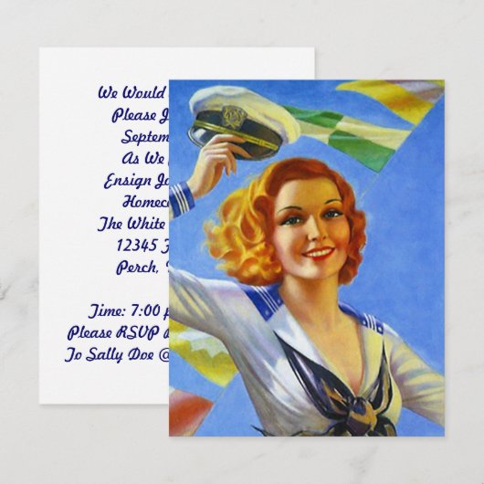 Retro Navy MILITARY HOMECOMING Celebration Invite Kaart (Voorkant / Achterkant)