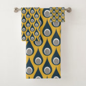 Retro Navy Mosterd Geometrische Drops Patroon Bad Handdoek (Insitu)