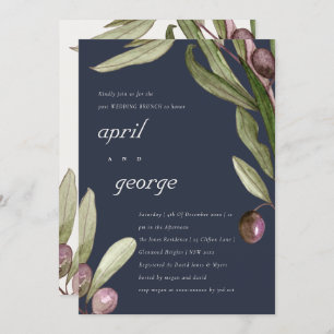 RETRO NAVY OLIVE FOLIAGE POST WEDDING BRUNH INVITE BEDANKKAART