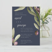 RETRO NAVY OLIVE FOLIAGE REHEARSAL DINNER INVITE BEDANKKAART (Staand voorkant)